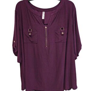 PerSeption Concept Purple Blouse Women's Size 3X Short Sleeve Pockets